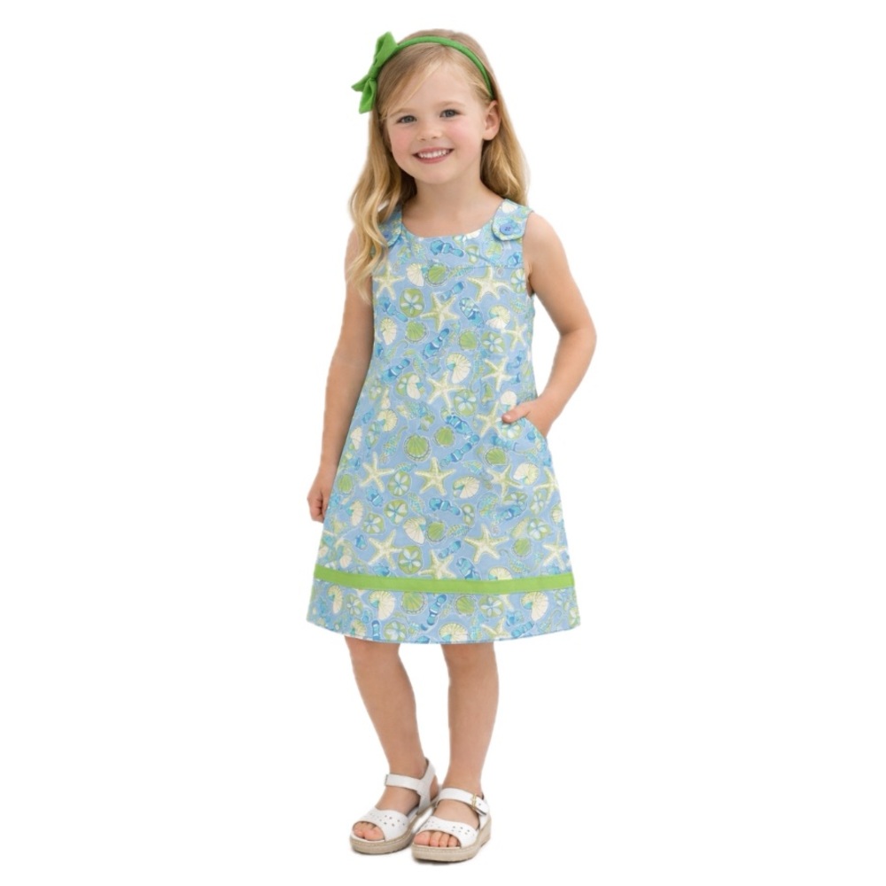 Hartstrings, Girls Nautical Dress Blue Green Starfish Seashells, Size 4T
